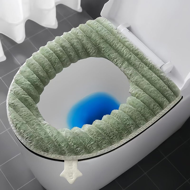 werdecade Toilet Seat Warmer Cover,Bathroom Soft Thicker Warmer with Zipper Snaps Fixed Stretchable Washable Fiber Cloth Toilet Seat Covers Pads Easy Installation& Cleaning (Green) - Image 1